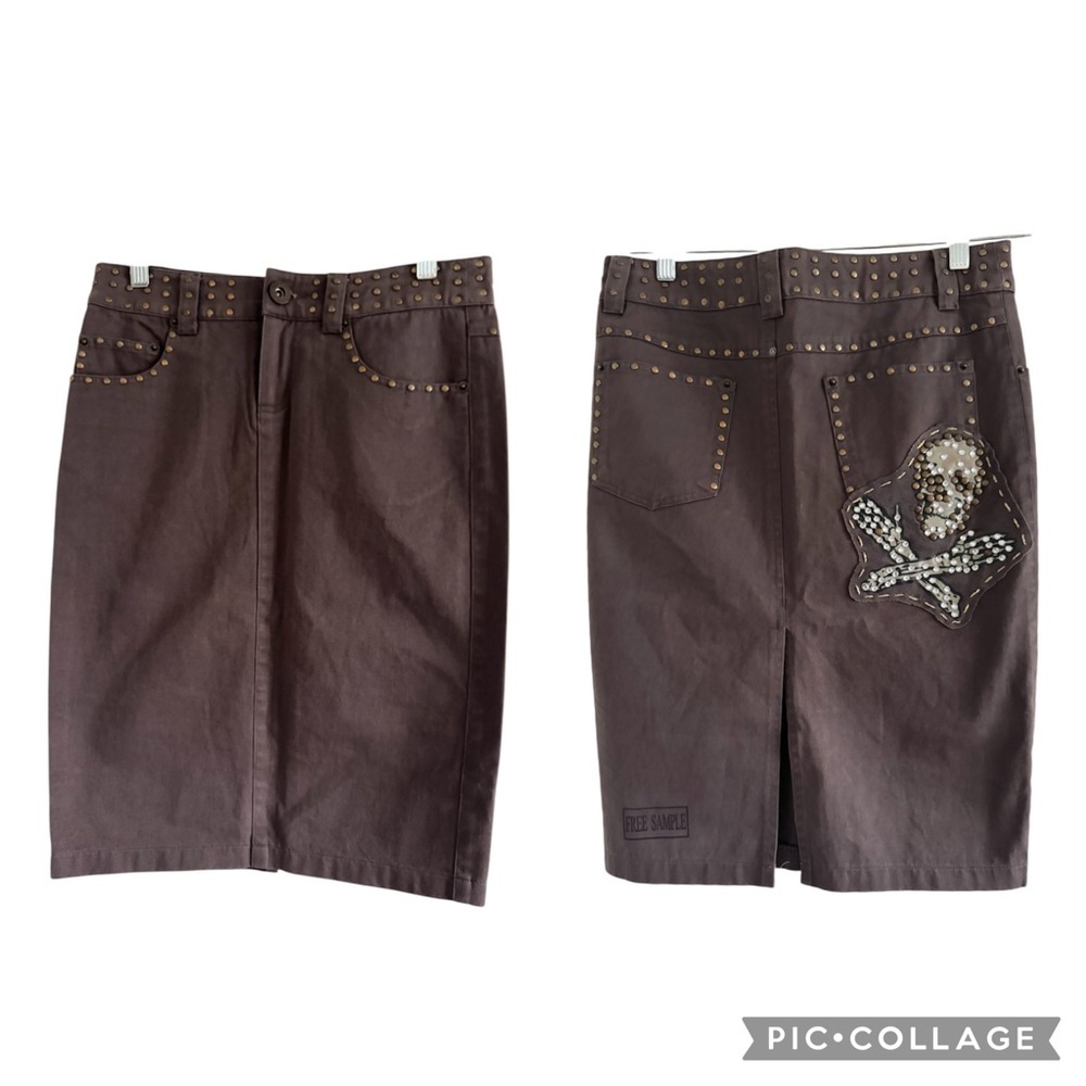 FREE FOR HUMANITY Women’s Brown Beaded Skull Long Pencil w/Slit Skirt-Size XS